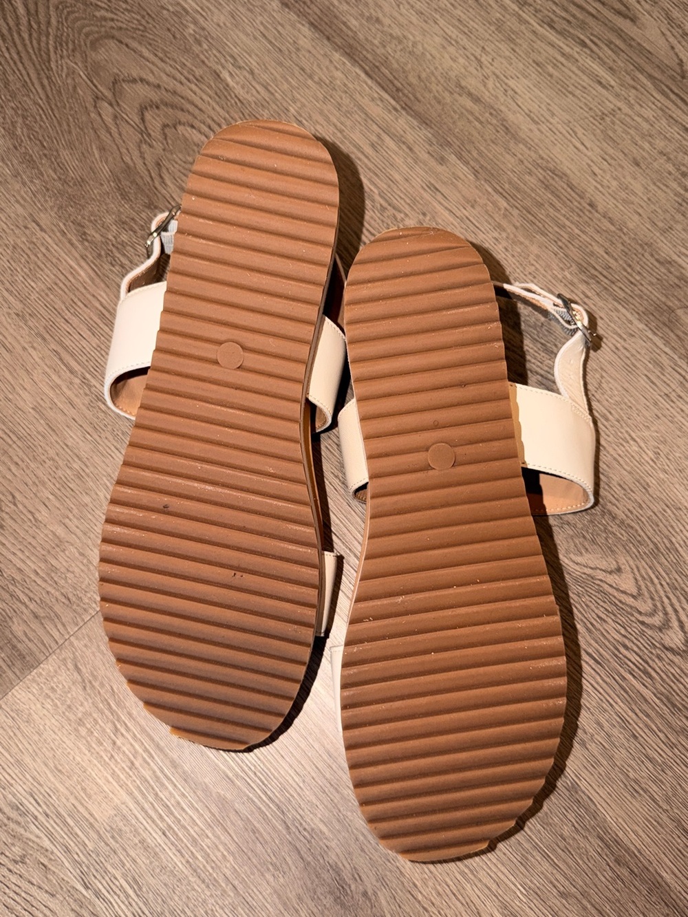 Quince Cream Two-Strap Slingback Sandals with Tan Footbed - Picture 2 of 6
